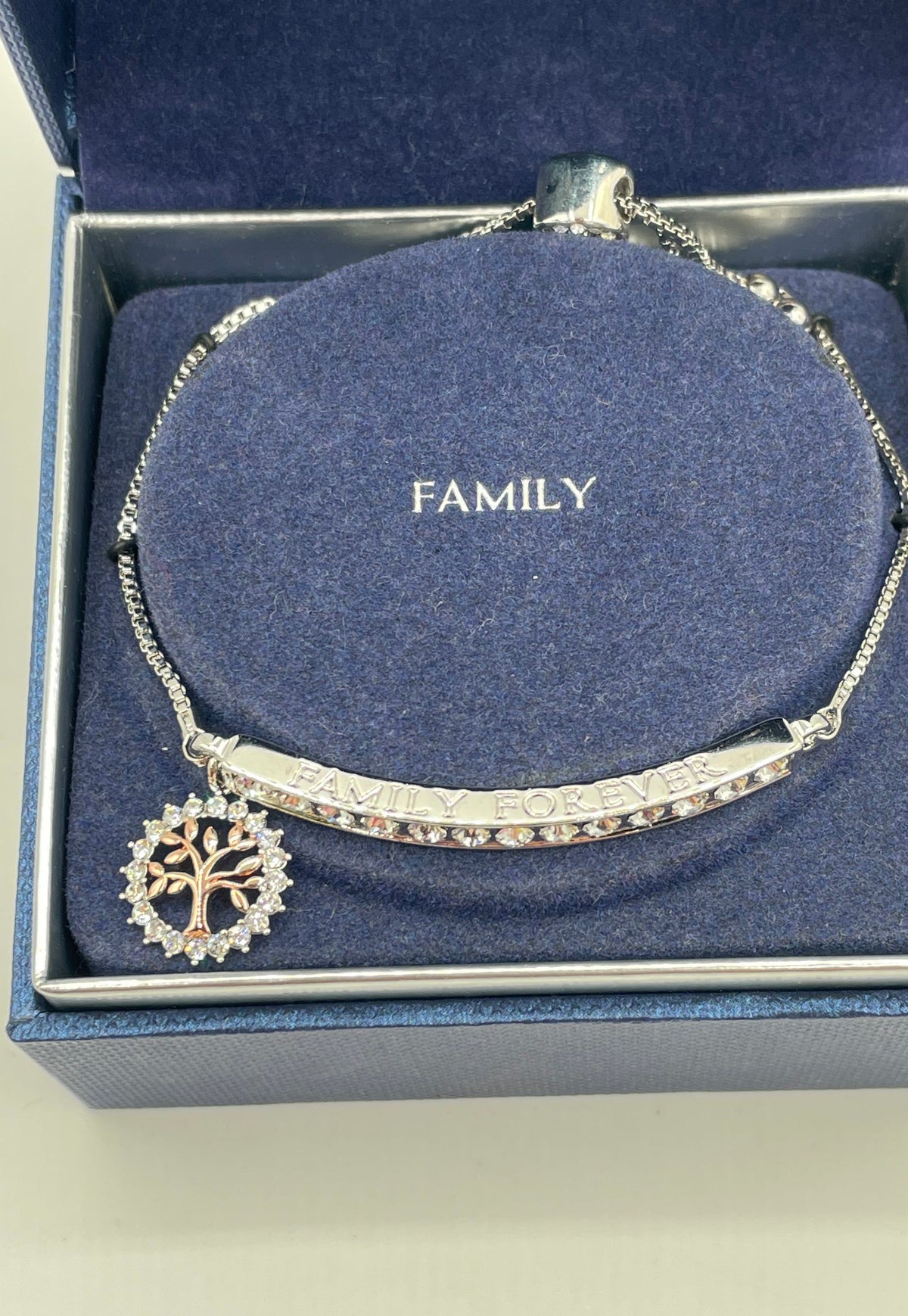 Brilliance Two Tone Swarovski Crystal Family Forever Slider Bracelet In Box