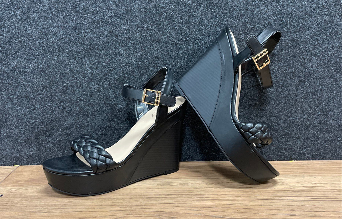Guess Bended Black Braided Platform Wedge Sandals Heels Size 9M