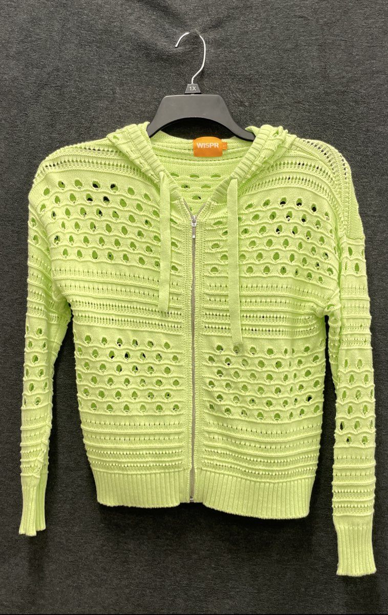 WISPR Women's Zip-up Hoodie Sweater Lime Green Open Knit Cotton Sz S