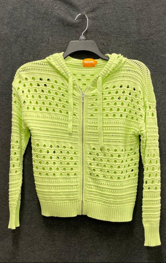 WISPR Women's Zip-up Hoodie Sweater Lime Green Open Knit Cotton Sz S