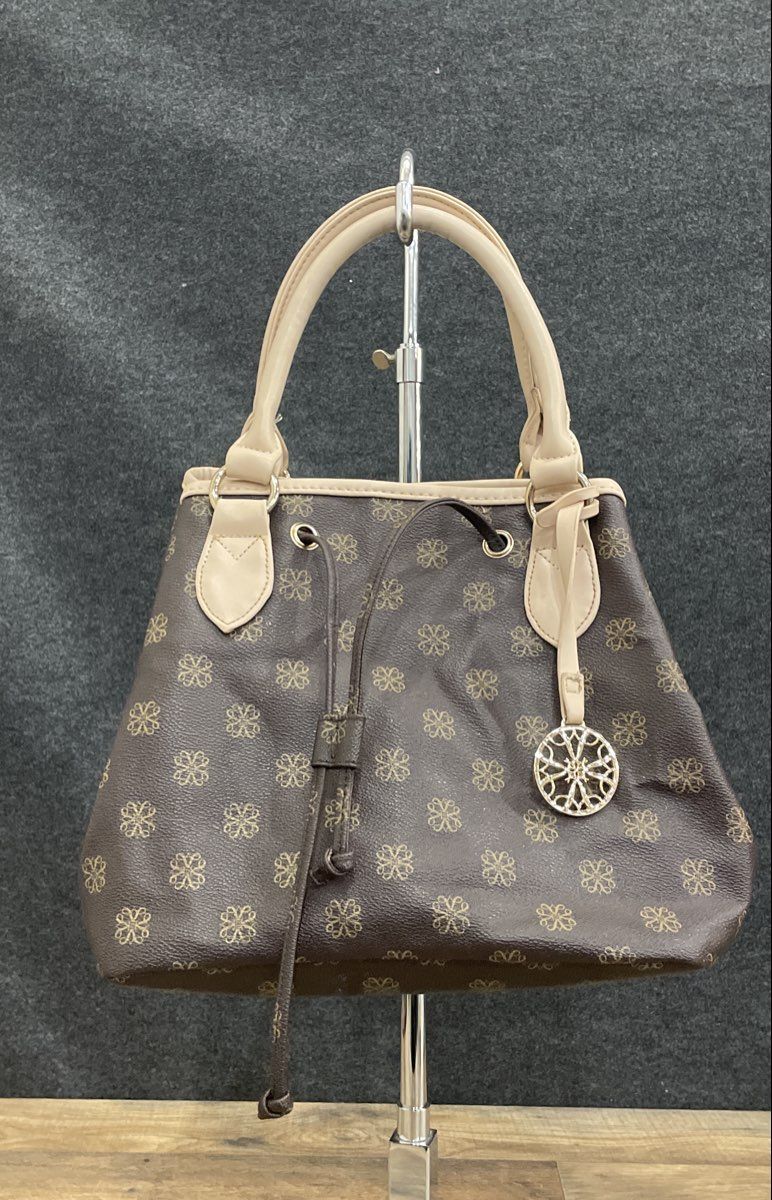 Avon Brown Monogram Signature Collection Drawstring Tote Bag Gold Hardware