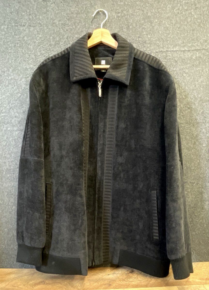 Andre Lanzino Men's Black Full Zip Ribbed Sueded Sweater Jacket Sz XXL