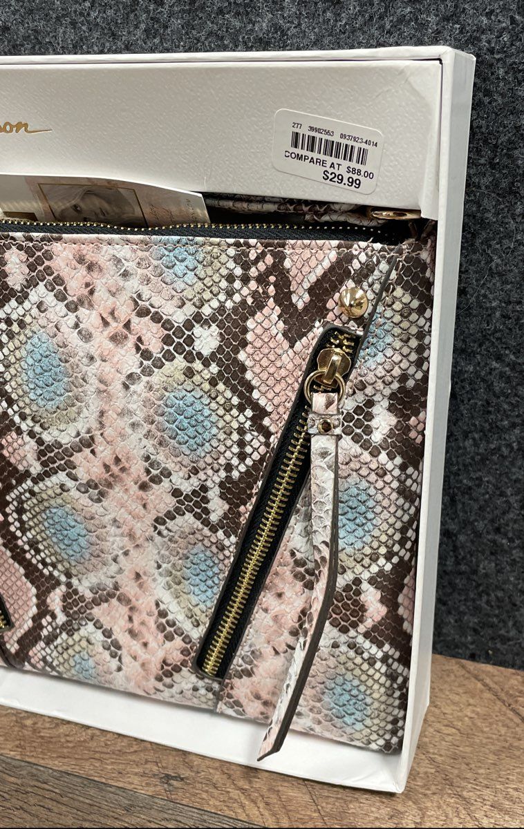NWT Jessica Simpson Pink Blue Snakeskin Clutch Pouch & Card Case Wallet Set
