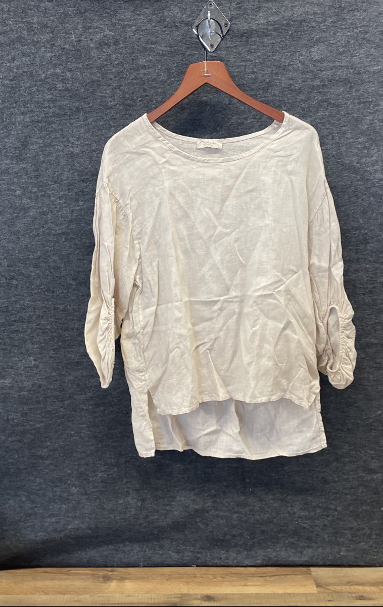 Bellambra Women's Cream 100% Linen High-Low Blouse Made in Italy Sz S