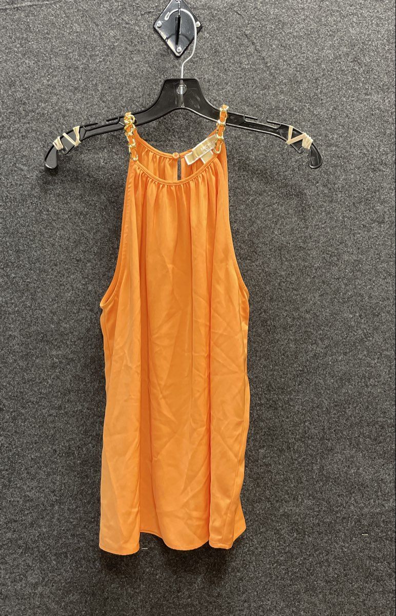 Michael Kors Women's Orange Gold Chain Halter Sleeveless Blouse Keyhole Sz M