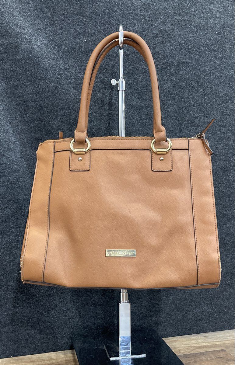 Liz Claiborne Brown Leather Structured Large Tote Handbag Gold Hardware