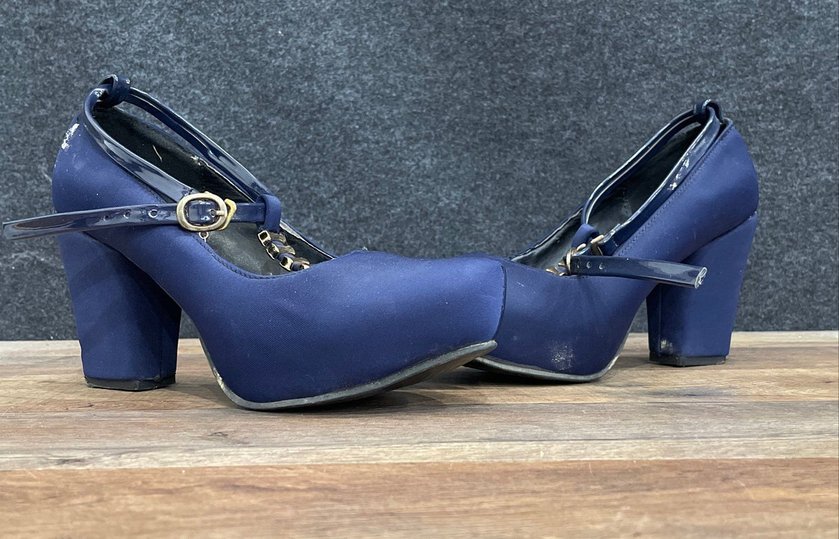 Rojan Dark Blue T-Strap Platform Block Heels Size 38
