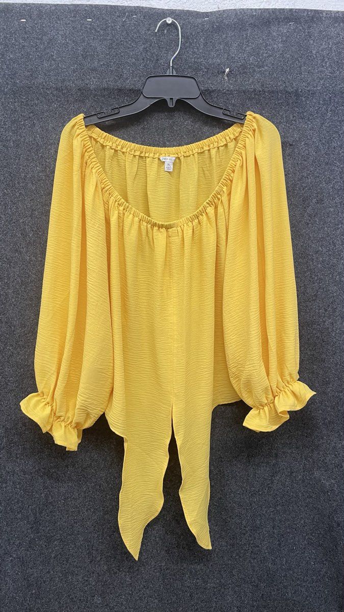 Cato Women's Yellow Textured Tie Front Off Shoulder Blouse Sz XL