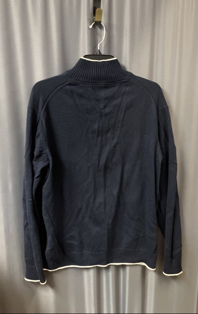 Tommy Hilfiger Men's Navy Blue Embroidered Crest Zip-Up Cardigan Sweater Sz L