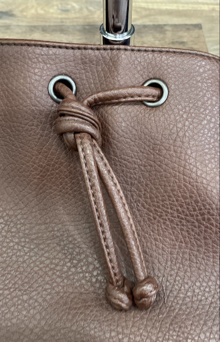 American Eagle Brown Pebbled Faux Leather Drawstring Bucket Crossbody Bag