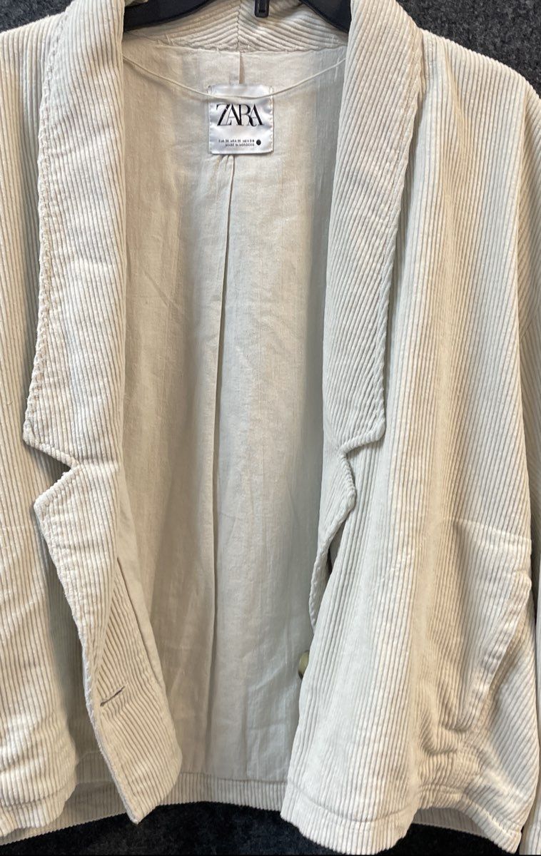 Zara Women's Cream Corduroy Boxy Oversized Single Button Blazer Jacket Sz M