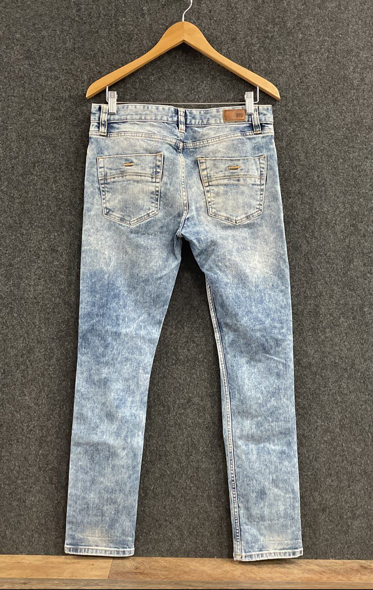 RSQ Men's Seattle Skinny Tapered Jeans Light Blue Acid Wash Distressed 32x30