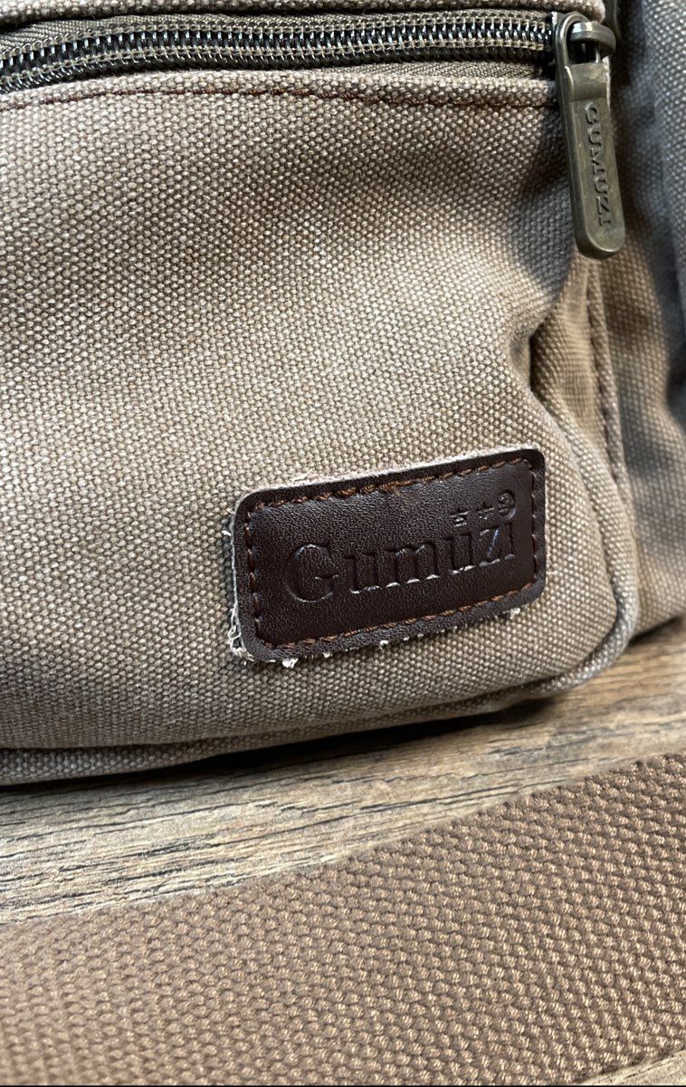 Gumuzi Tan Canvas Multi-Pocket Crossbody Messenger Bag Adjustable Strap