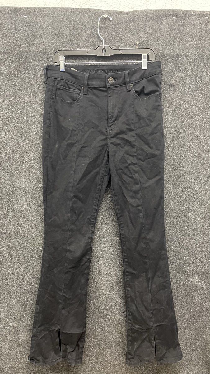 American Eagle Women's Black Hi-Rise Skinny Kick Stretch Split Hem Jeans Sz 12