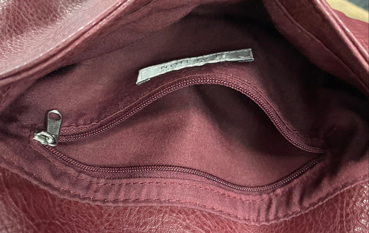 Kenneth Cole Reaction Burgundy Pebbled Faux Leather Crossbody Bag Silver Tone