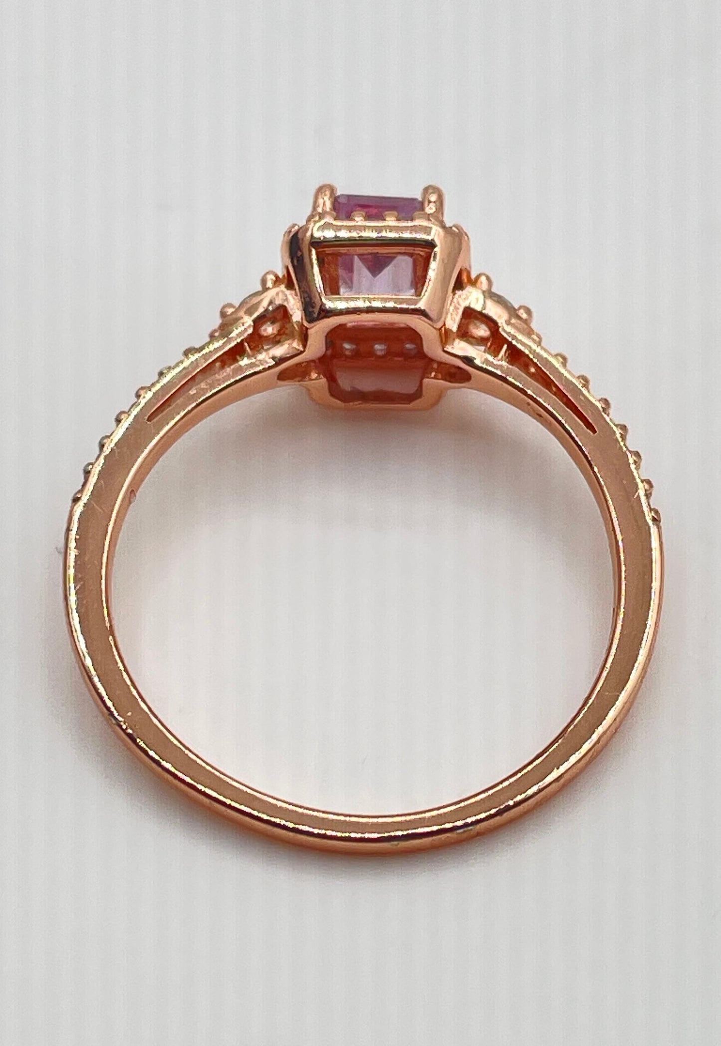 Rose Gold Plated 925 Sterling Silver Amethyst Ring w/ Diamond Accents 1.8g