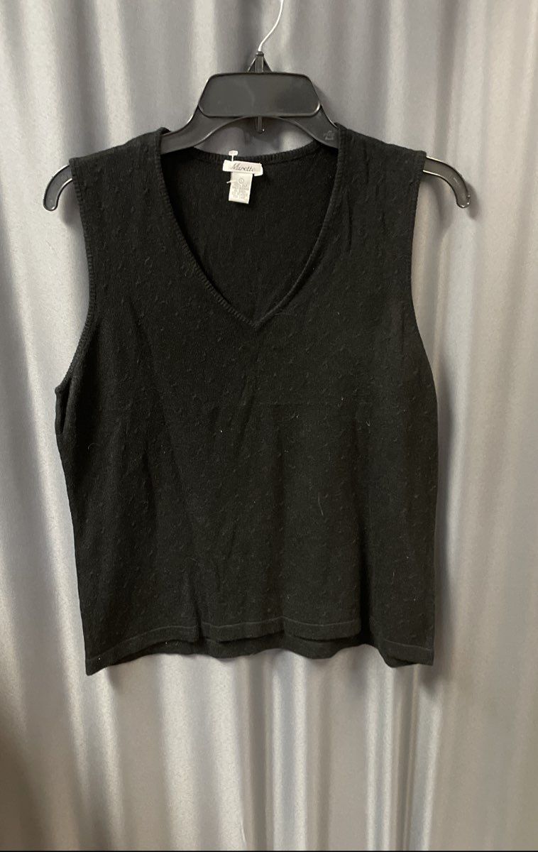 Mirette Women's Black 100% Silk V-Neck Textured Knit Sweater Vest Size L