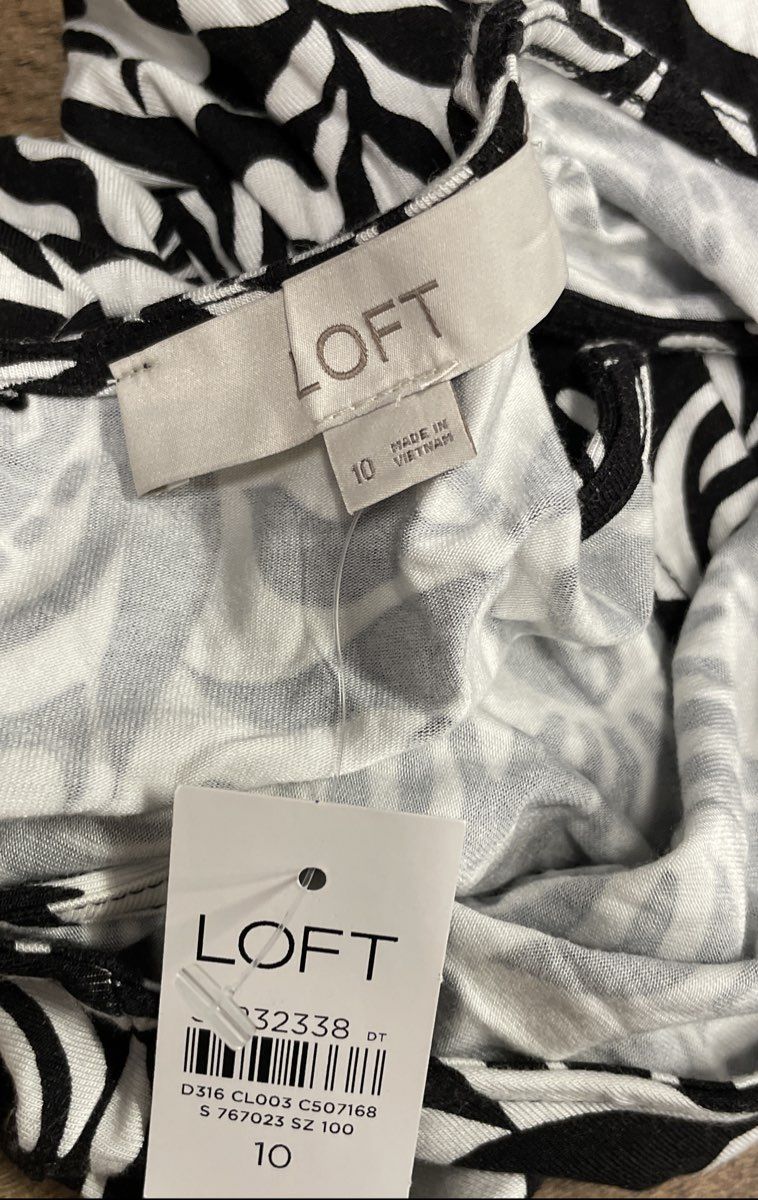Loft Women's Black White Abstract Print Ruched Slit Maxi Dress Sz 10 NWT