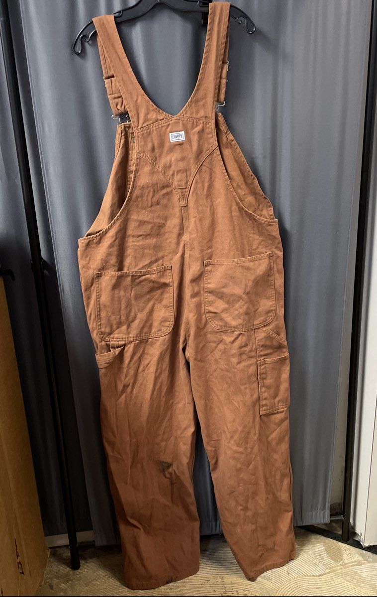 Liberty Duck Cotton Bib Overalls Brown Workwear Carpenter Sz 42x32