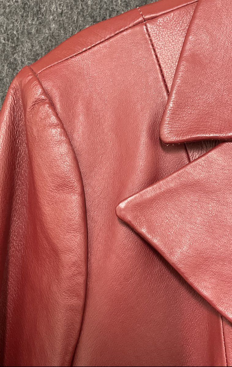 East 5th Women's Red Genuine Leather Button Front Belted Blazer Jacket XL