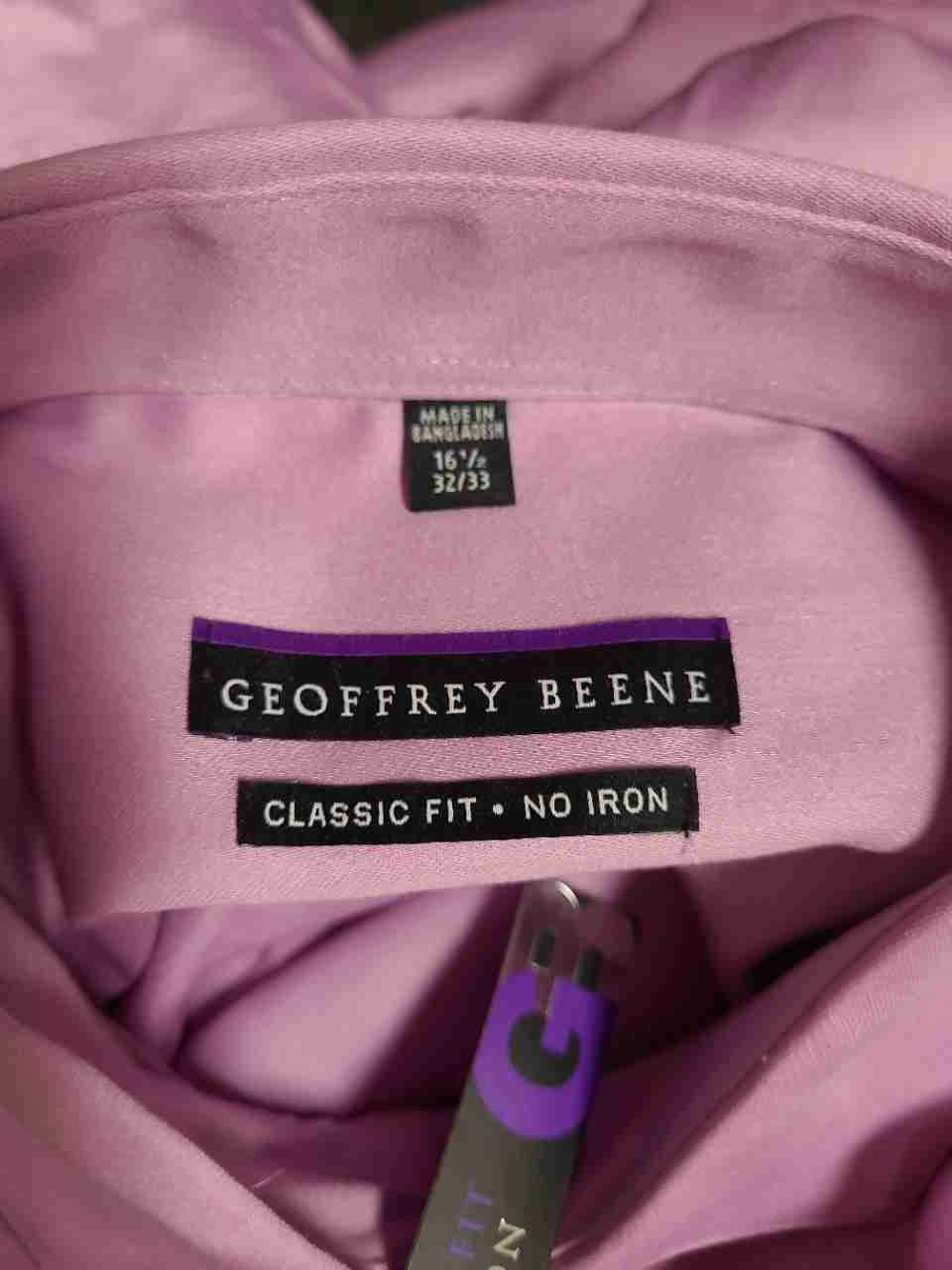 Geoffrey Beene Men's Dress Shirt Lot of 2 Pink Grey No Iron Classic Fit Sz 16.5