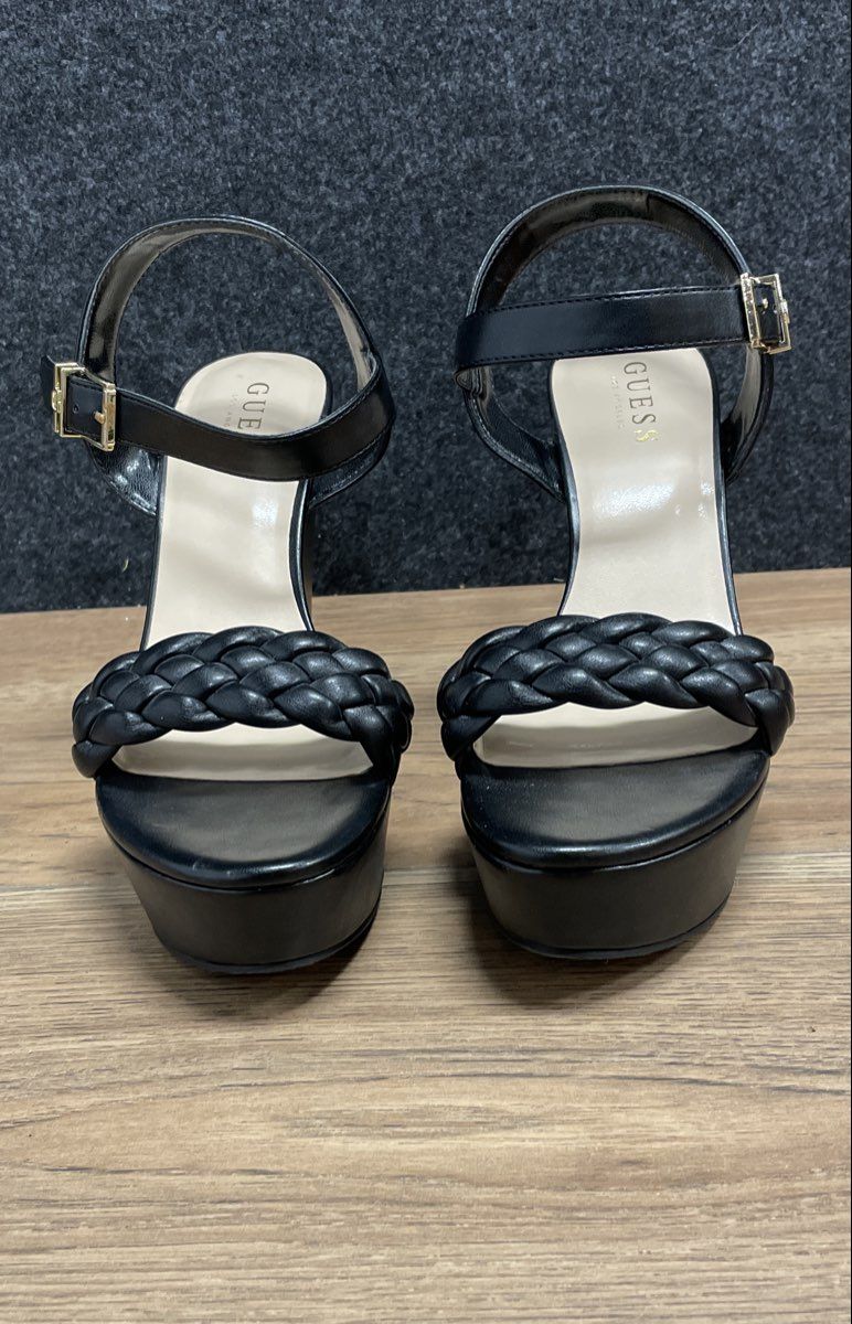 Guess Bended Black Braided Platform Wedge Sandals Heels Size 9M