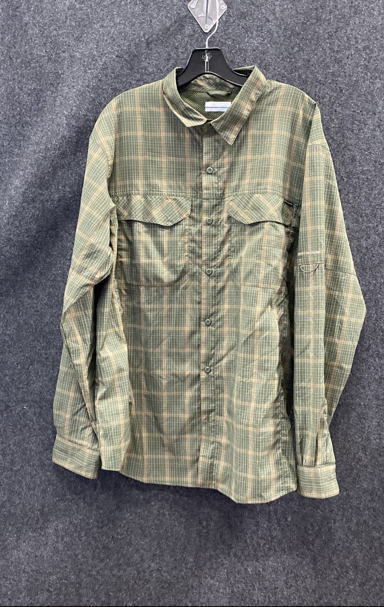 Columbia Men's Green Silver Ridge Plaid Omni-Shade Vented Hiking Shirt Sz L