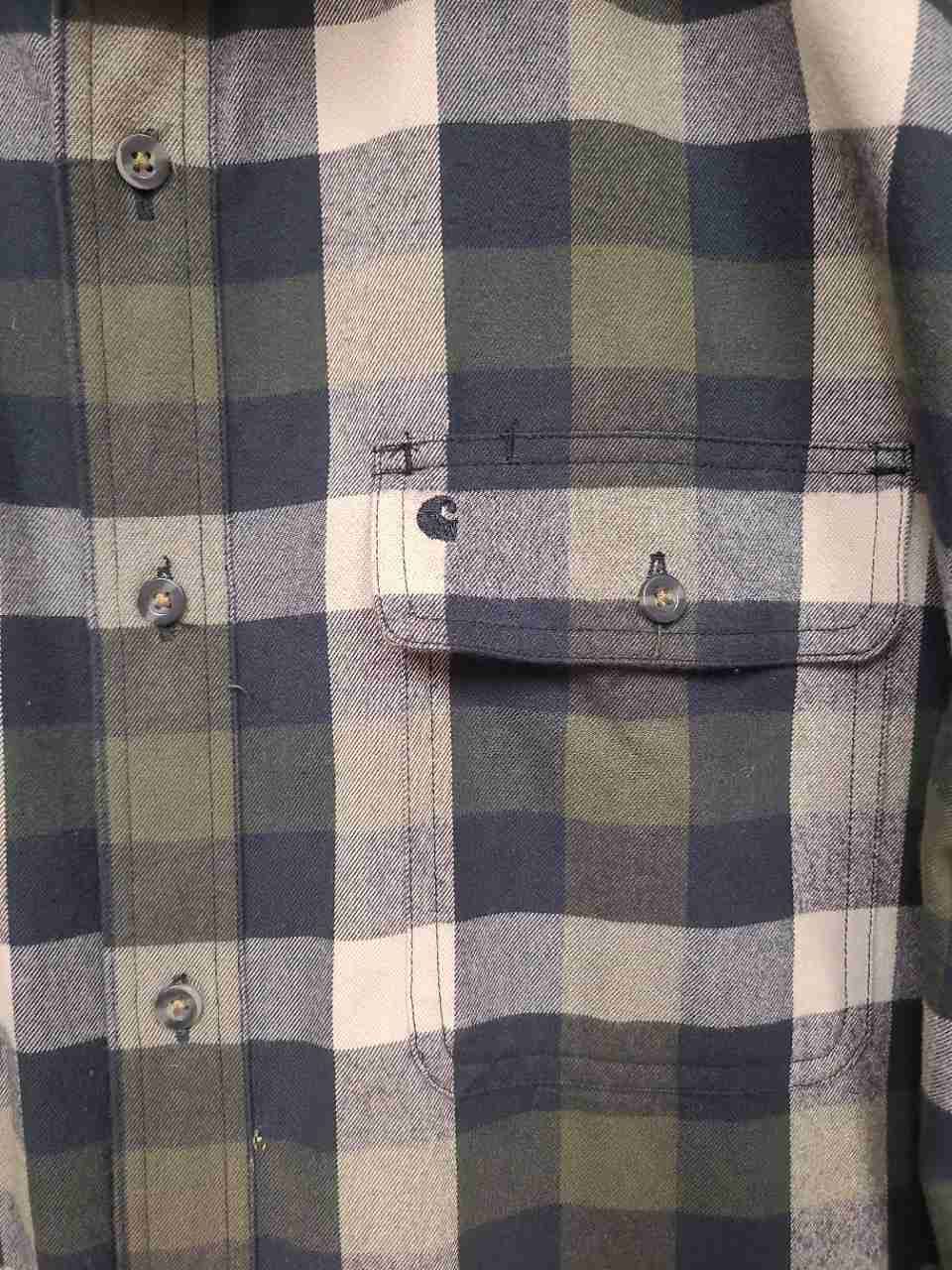 Carhartt Men's Hubbard Plaid Long Sleeve Shirt Green Cream Original Fit XL