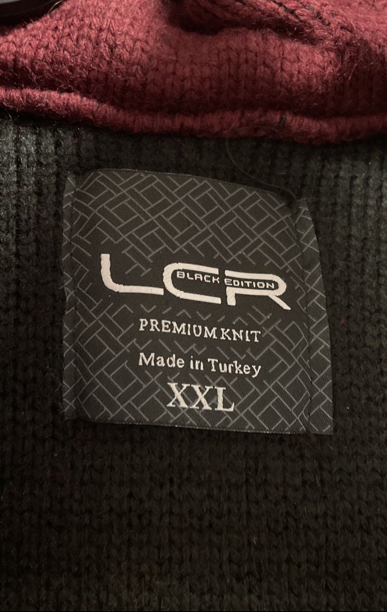 LCR Black Edition Women's Burgundy Hooded Cardigan Jacket Knit Faux Fur XXL