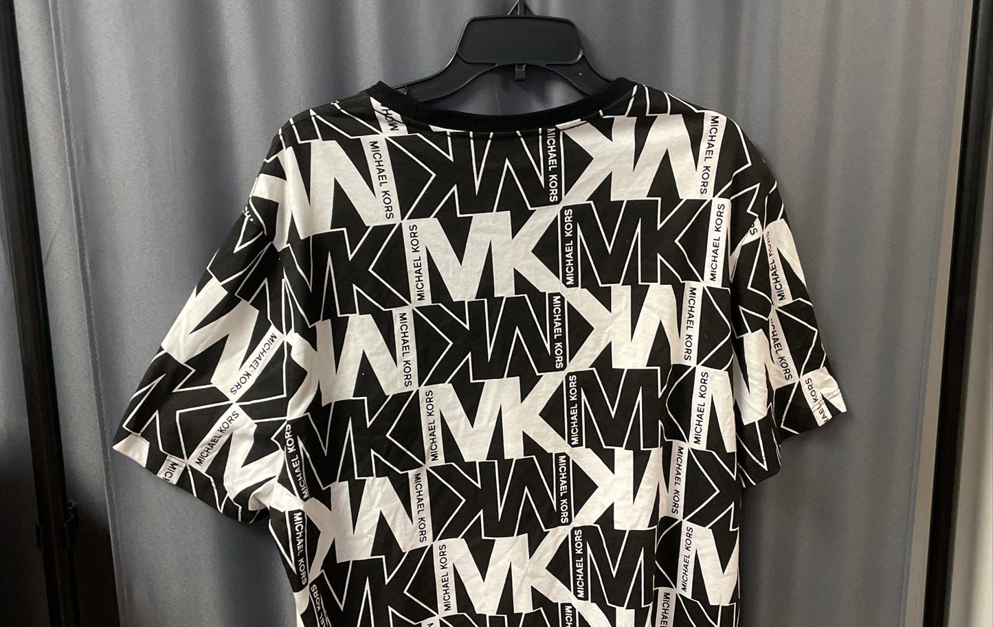 Michael Kors Men's Black White All Over MK Logo Graphic T-Shirt Cotton Sz XL