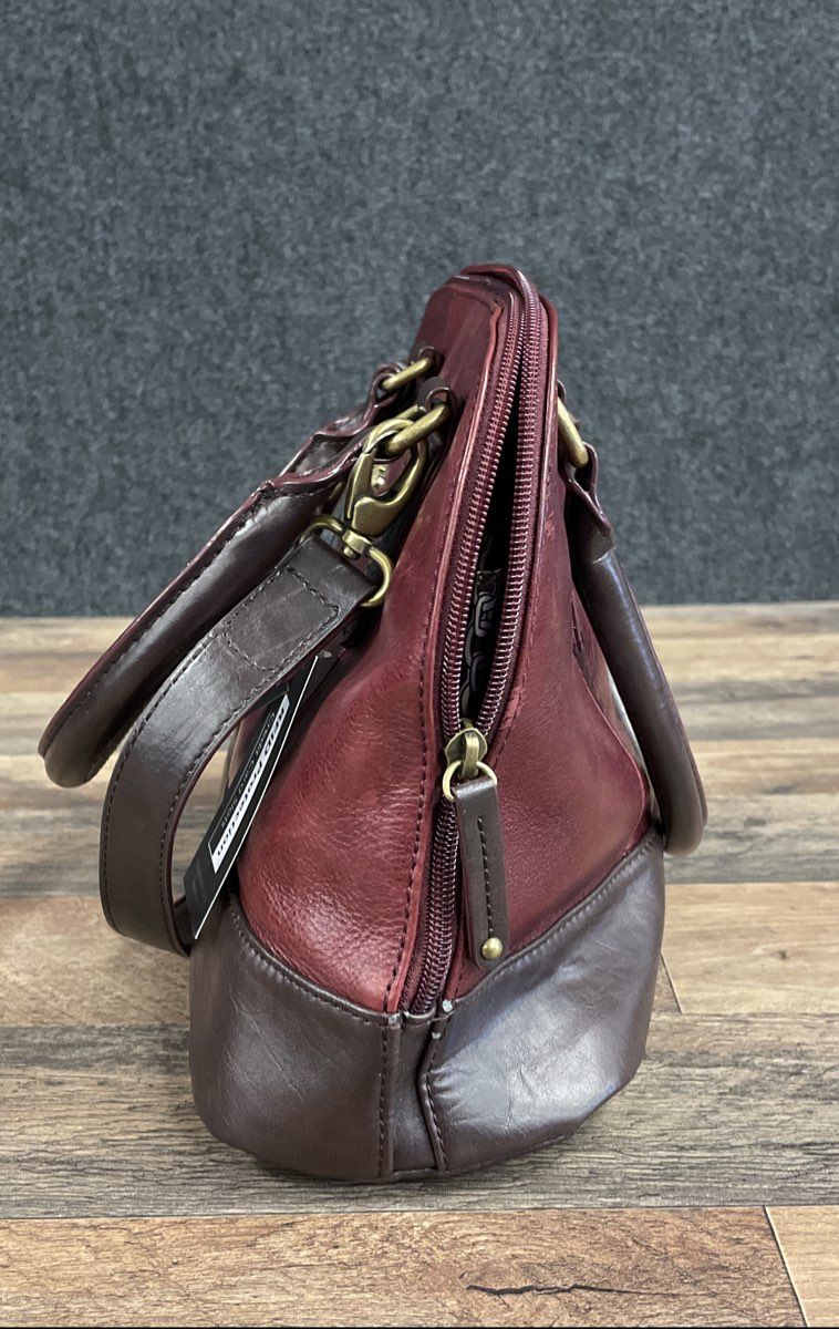 Tignanello Burgundy Brown Two Tone Leather Satchel Bag NWT RFID Crossbody