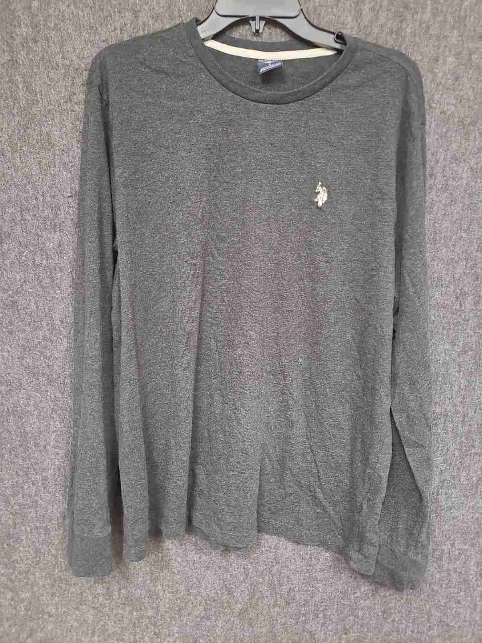 U.S. Polo Assn. Men's Long Sleeve Shirt Charcoal Gray Heathered Crewneck Sz L