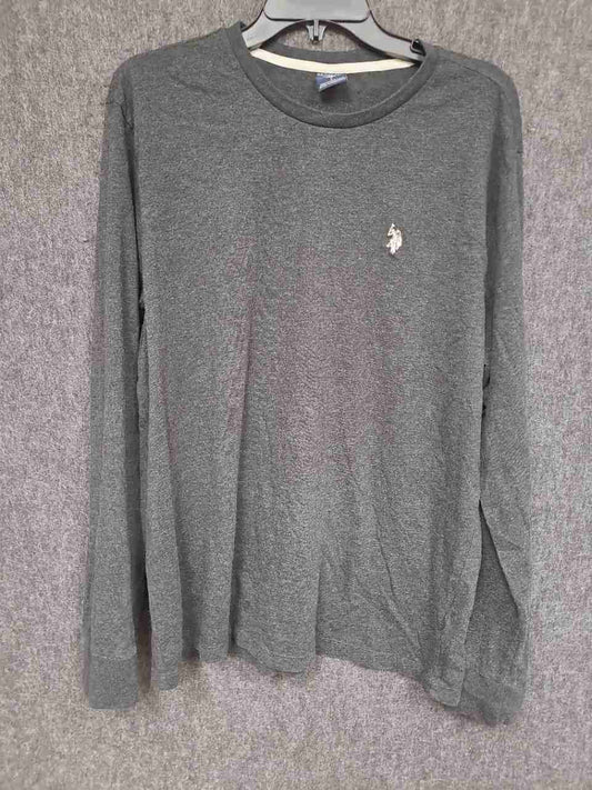 U.S. Polo Assn. Men's Long Sleeve Shirt Charcoal Gray Heathered Crewneck Sz L
