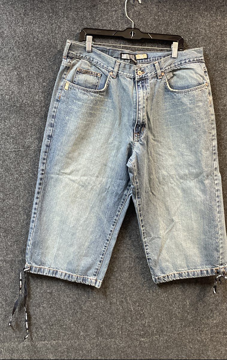 Southpole Men's Blue Denim Baggy Drawstring Shorts Y2K Streetwear Sz 38