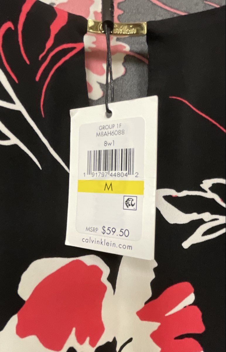 Calvin Klein Women's Floral Print Keyhole Blouse Black Red White NWT Sz M