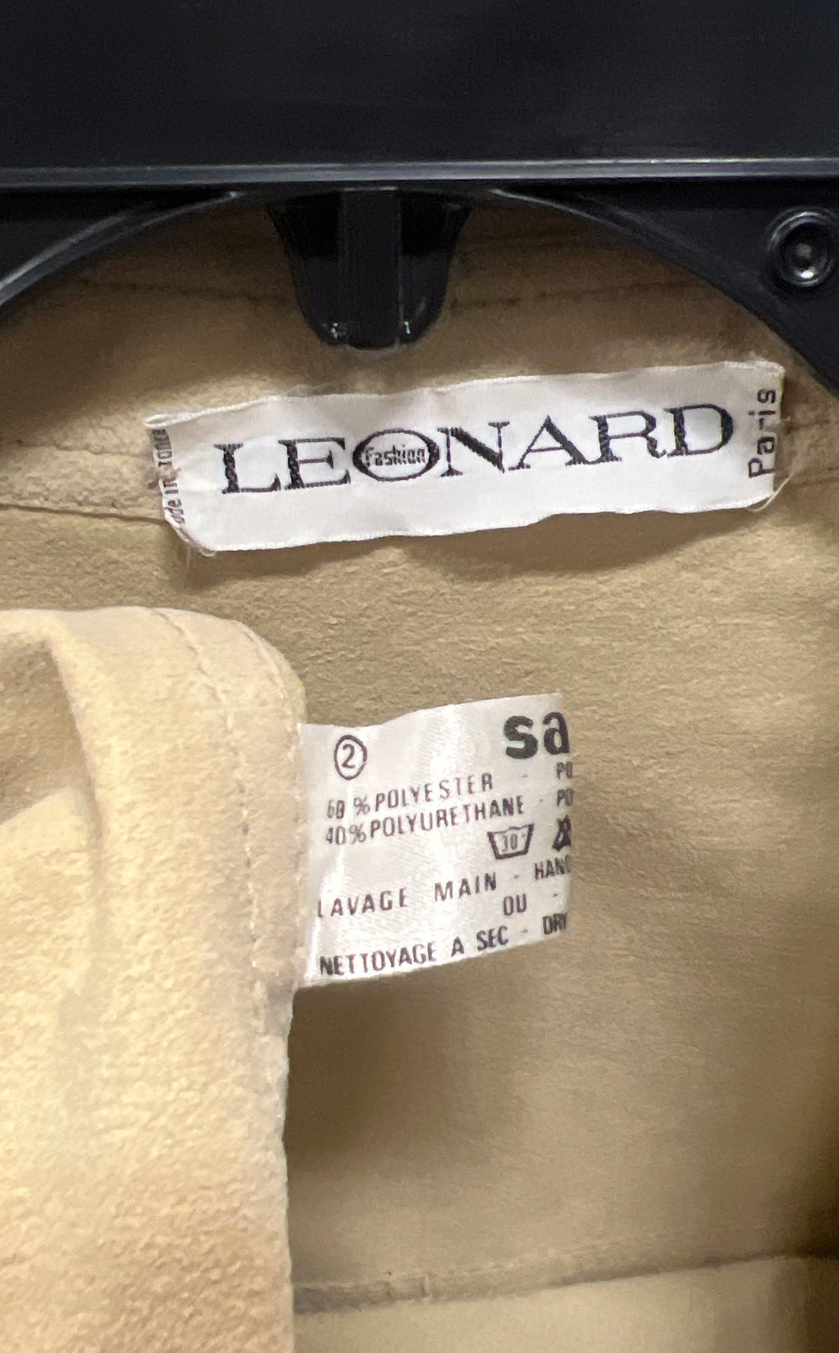 Vintage 90s Leonard Paris Women's Tan Faux Suede Safari Jacket France Size 2