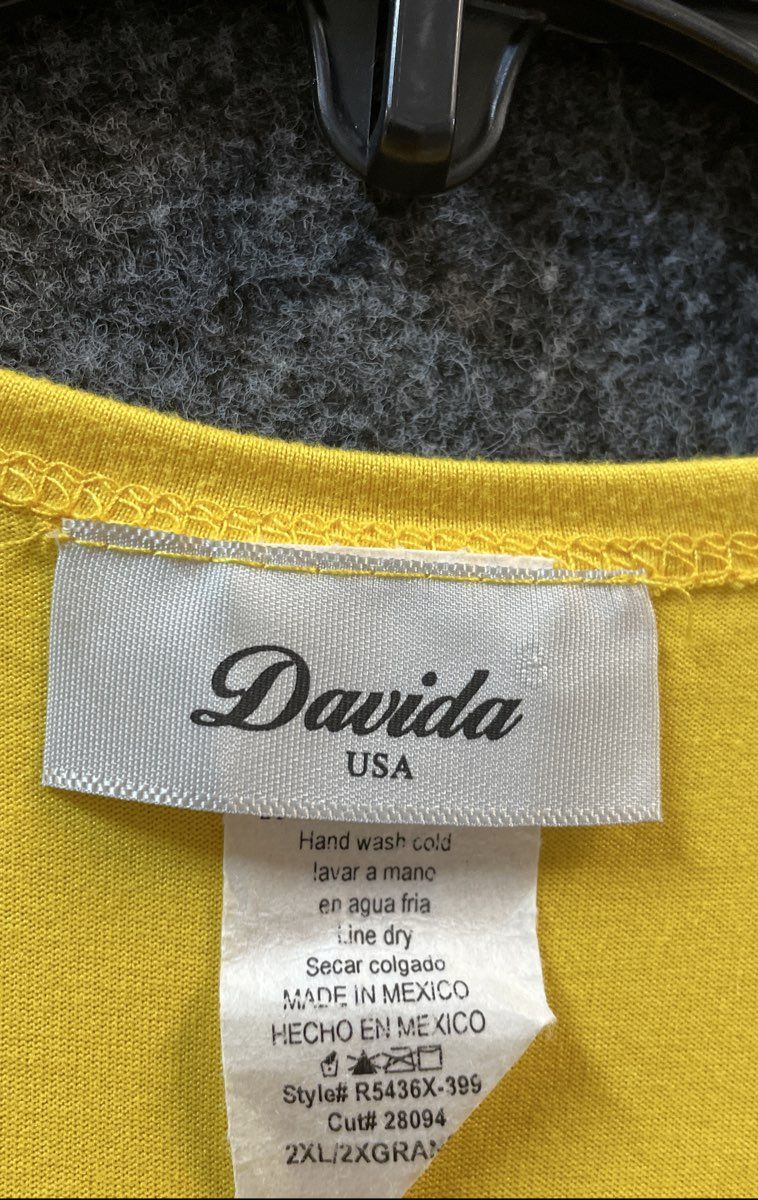 Davida Women's Yellow Rhinestone BOSS Graphic Ruched Tunic Top Size 2XL