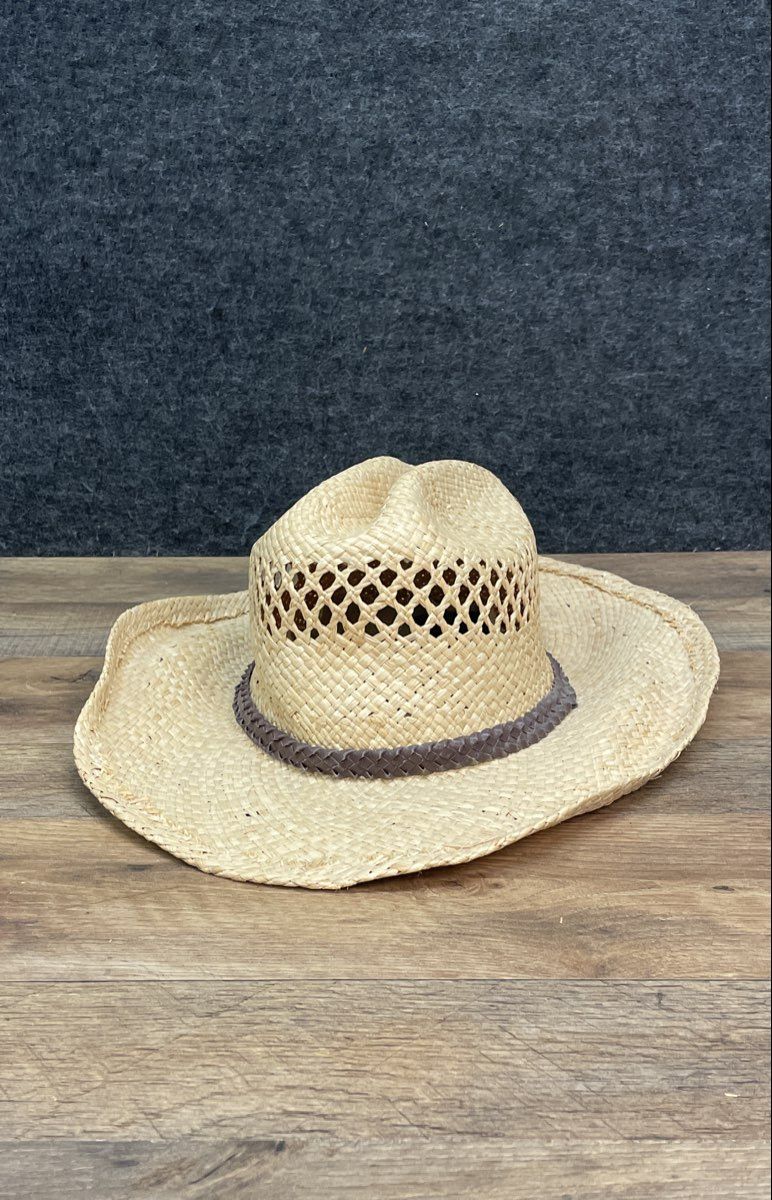 J Hats Unisex Straw Cowboy Hat Natural Tan Ventilated Braided Band OSFM