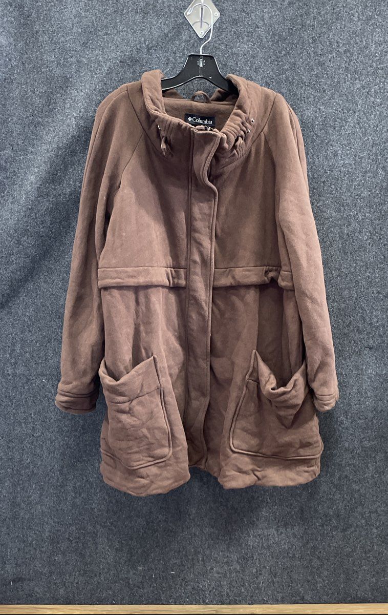 Columbia Women's Brown Funnel Neck Pleated Back Fleece Jacket Parka Sz XL