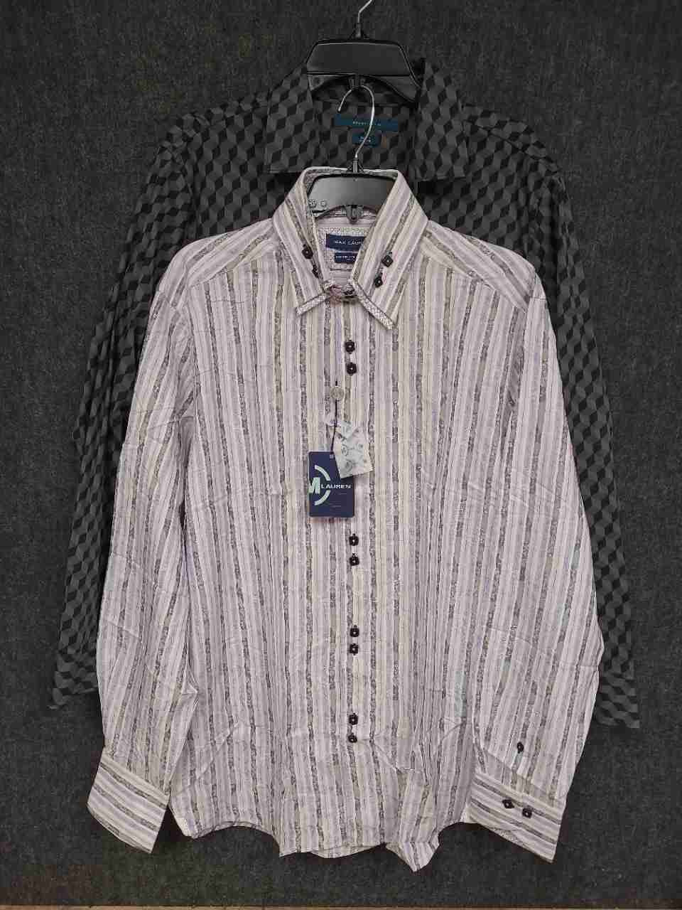 Max Lauren & Perry Ellis Men's Dress Shirt Lot Geometric Striped Sz L & XL NWT