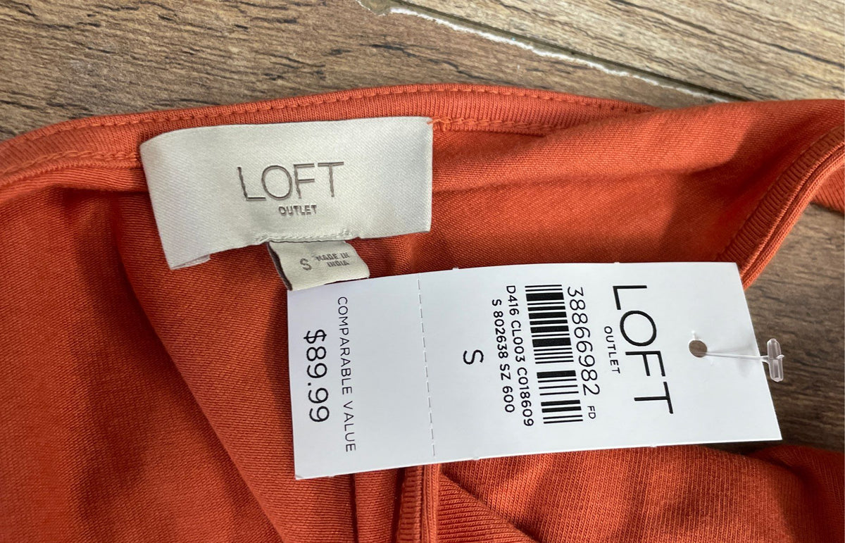LOFT Women's Orange Mixed Media V-Neck Sleeveless Maxi Dress Sz S NWT
