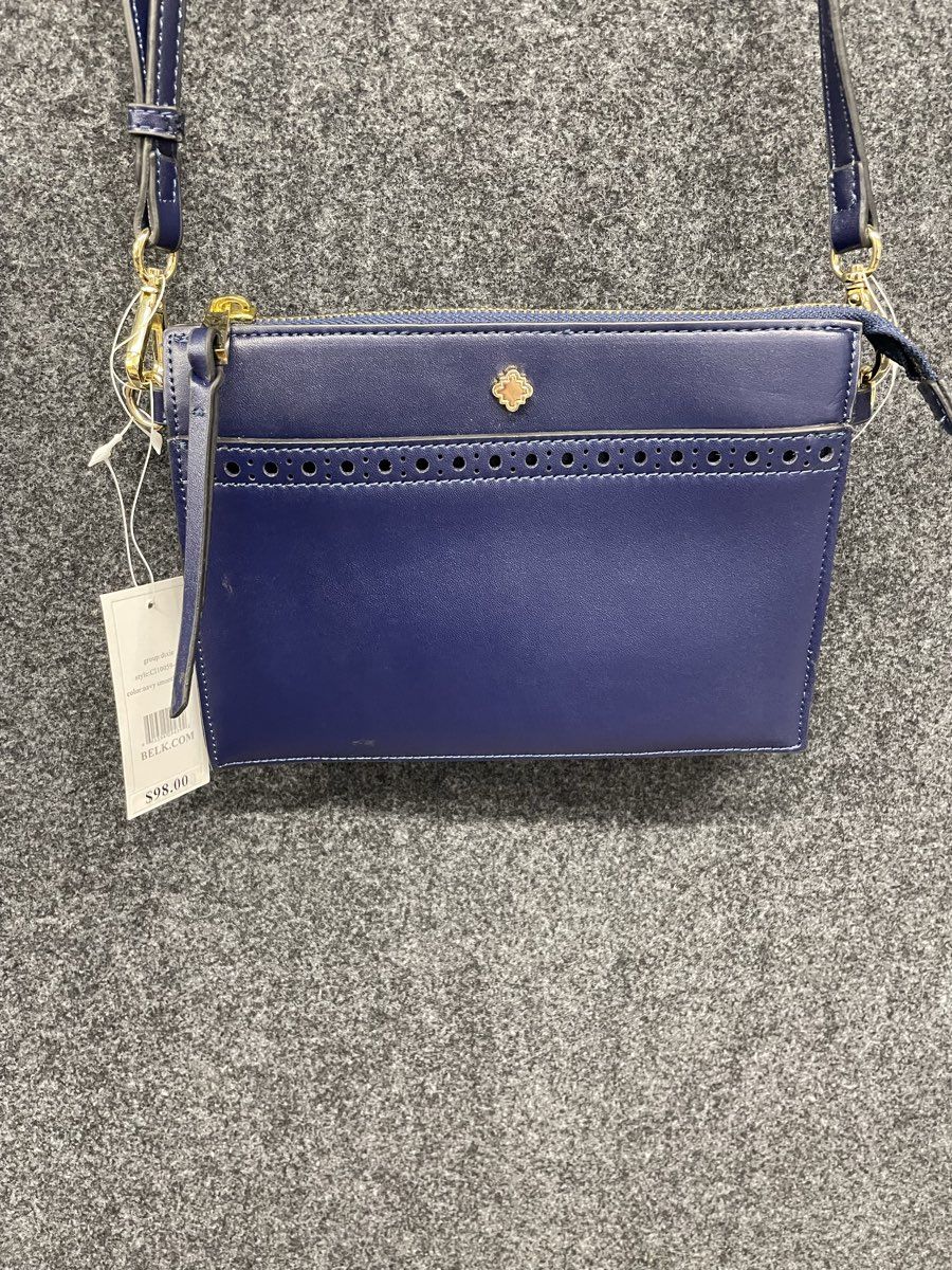 Crown & Ivy Navy Leather Brogue Detail Crossbody Bag NWT Gold Hardware