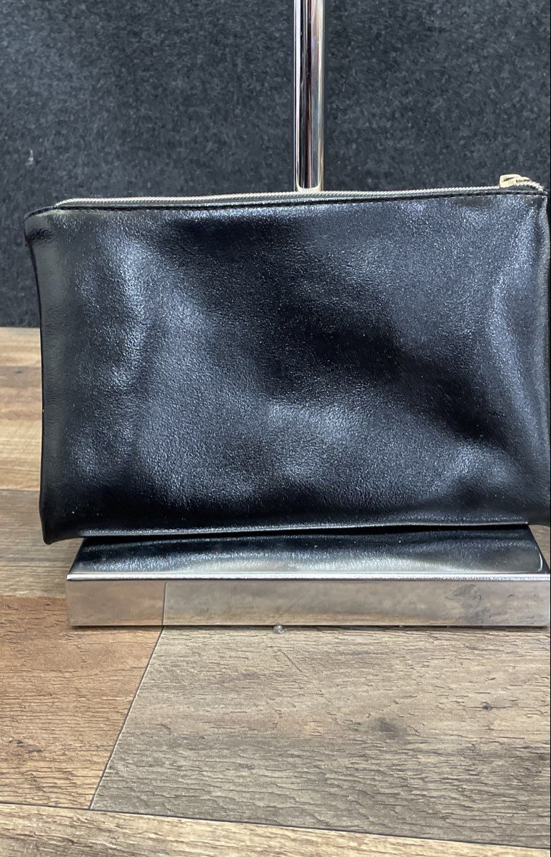 Liz Claiborne Black Large Zipper Pouch Clutch Bag Gold Logo