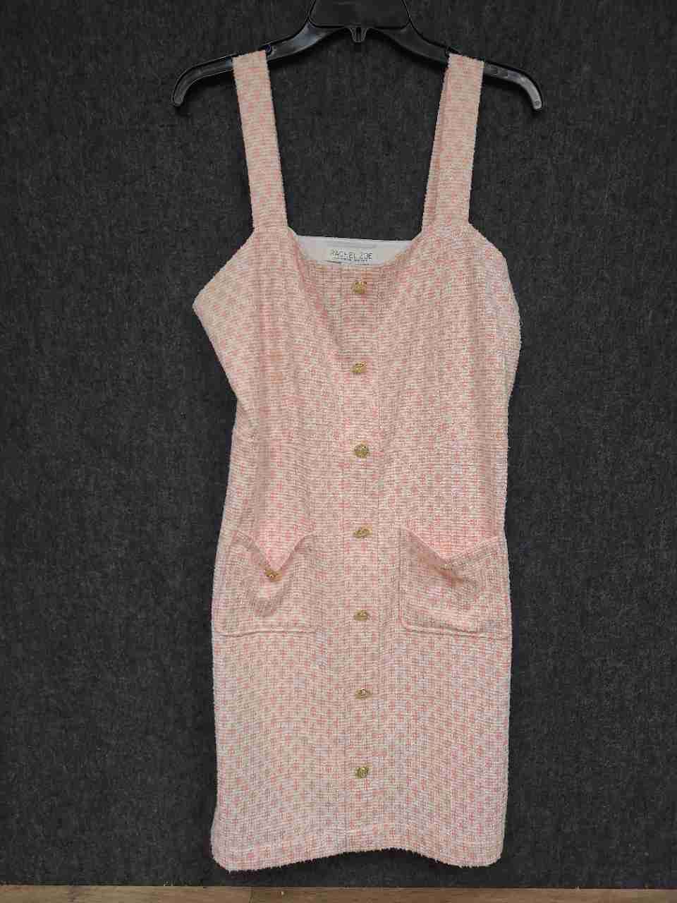 Rachel Zoe Women's Zoe Pink Tweed Button Front Mini Dress Sz L
