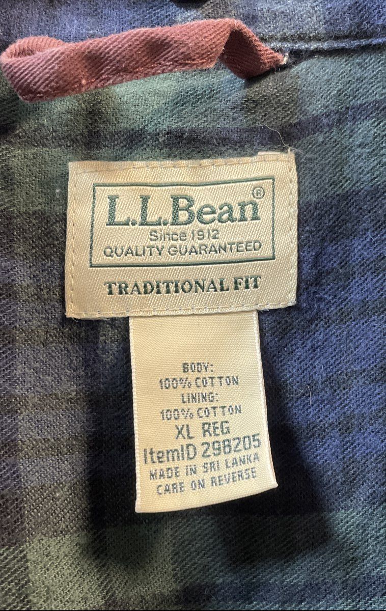 L.L. Bean Men's Maroon Flannel Lined Cotton Shirt Jacket Sz XL Traditional Fit