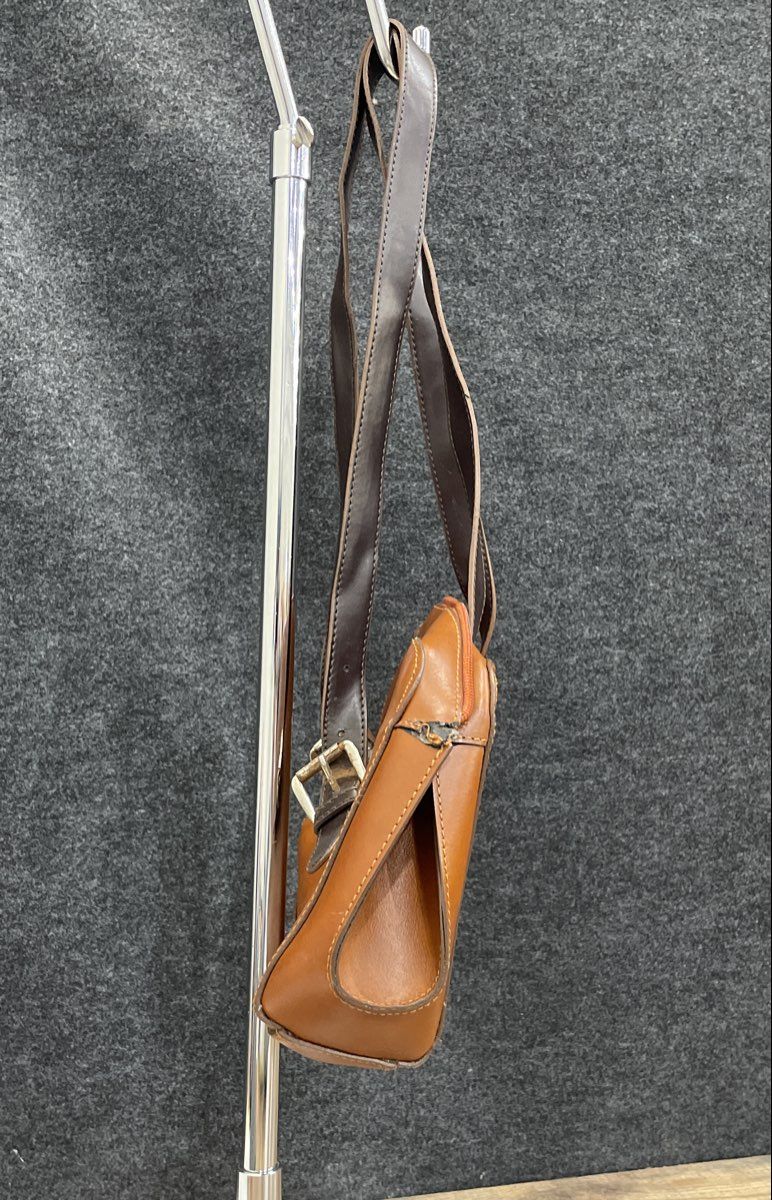 Vintage Brown Leather Satchel Shoulder Bag Silver Buckle Straps Mini Purse