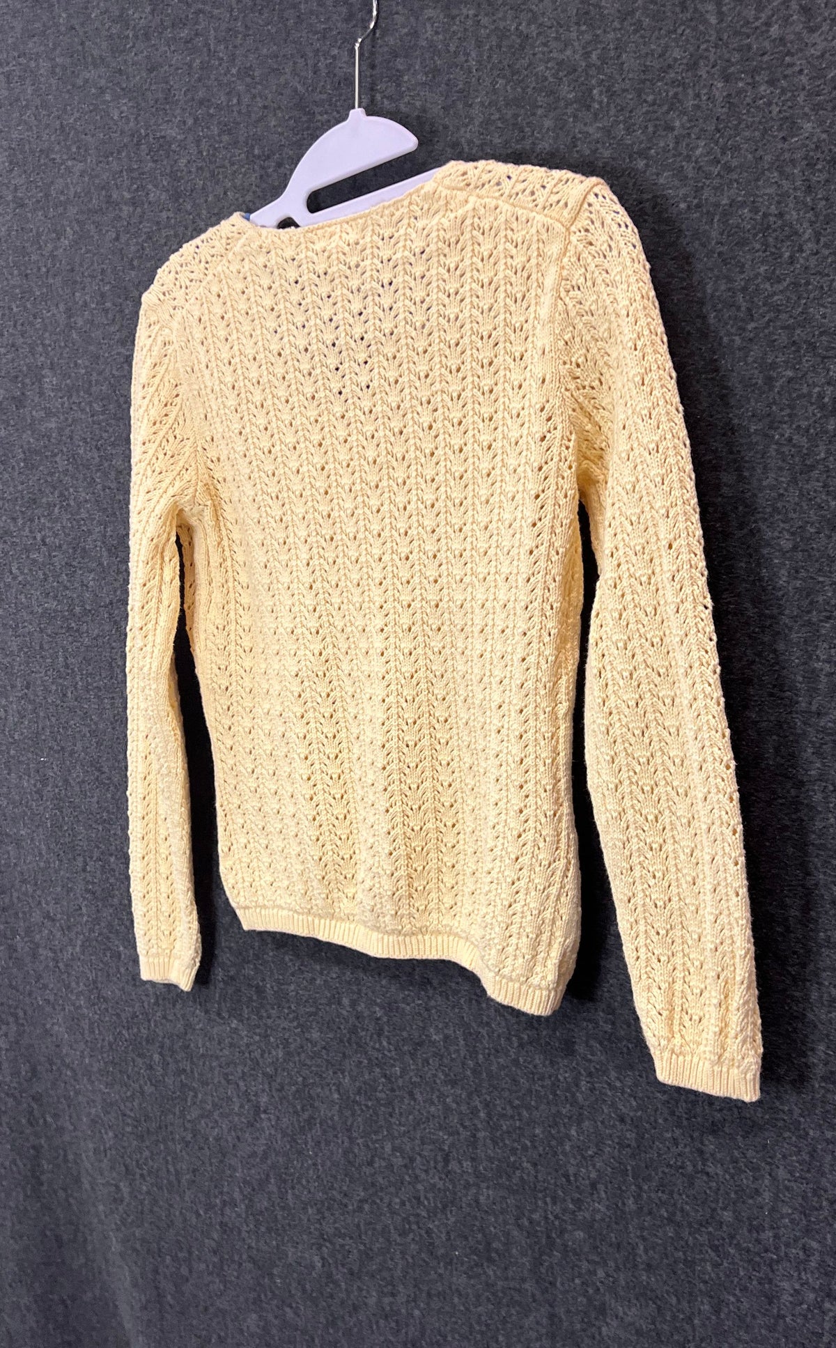 Talbots Women's Vintage 90s Yellow Open Knit Cotton V-Neck Sweater Sz Petite P