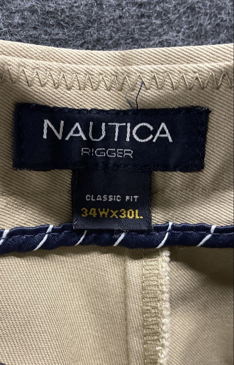 Nautica Men's Rigger Beige Classic Fit Pleated Cuffed Khaki Pants 34x30