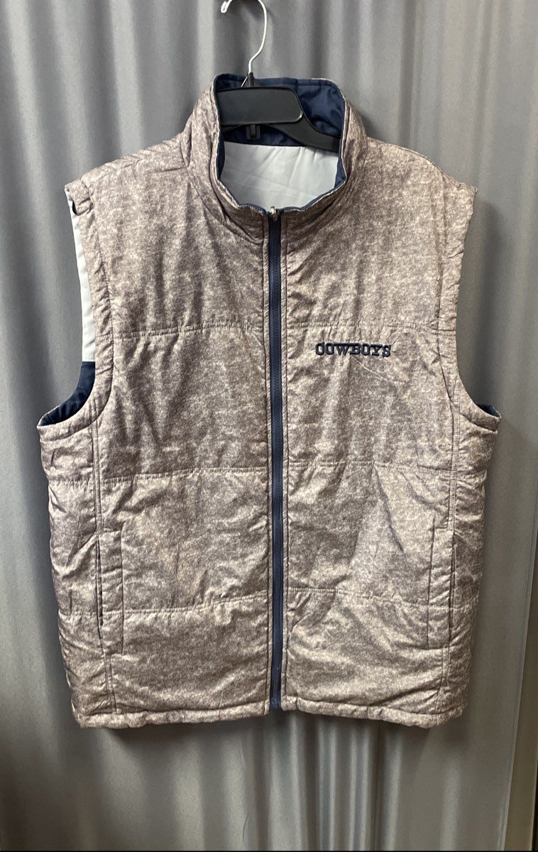 NFL G-III Dallas Cowboys Men's Reversible Zip Up Puffer Vest Navy Gray Sz L