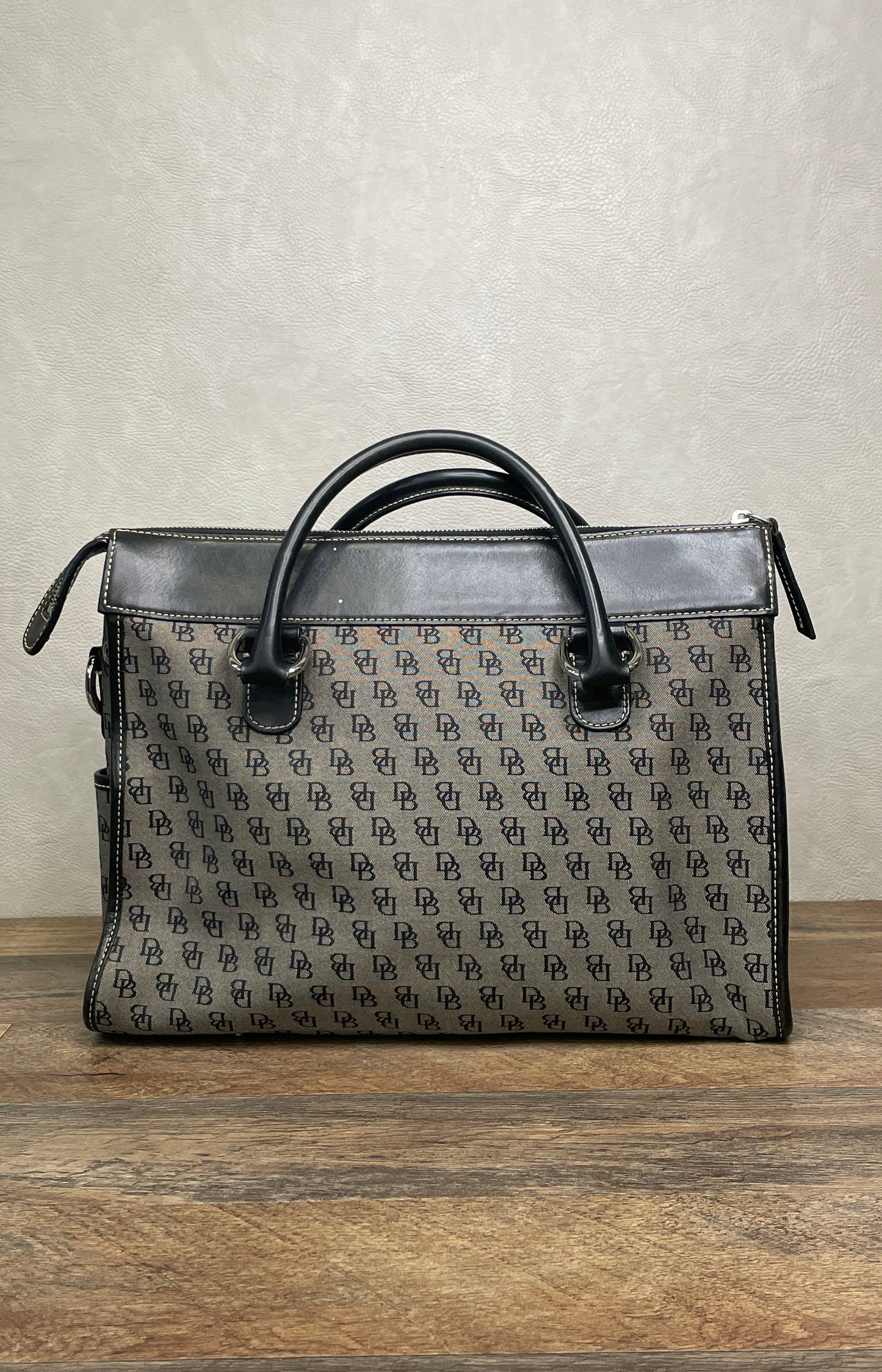 Dooney & Bourke Black Monogram Signature Satchel Bag Silver Hardware Vintage